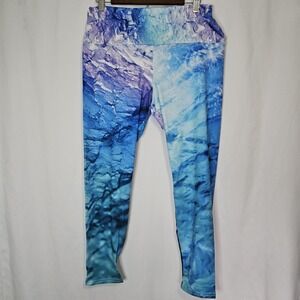 Leggings Womens 1X Blue Excellent Abstract Glacier Print Yoga Pants Gorpcore
